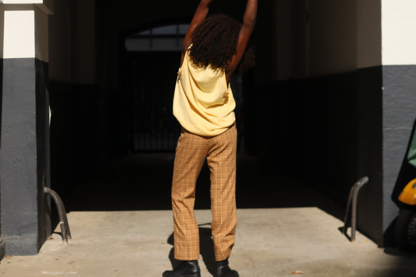 Plaid Trousers Vintage 70s Beige High Waisted Pants | Fits XS to S