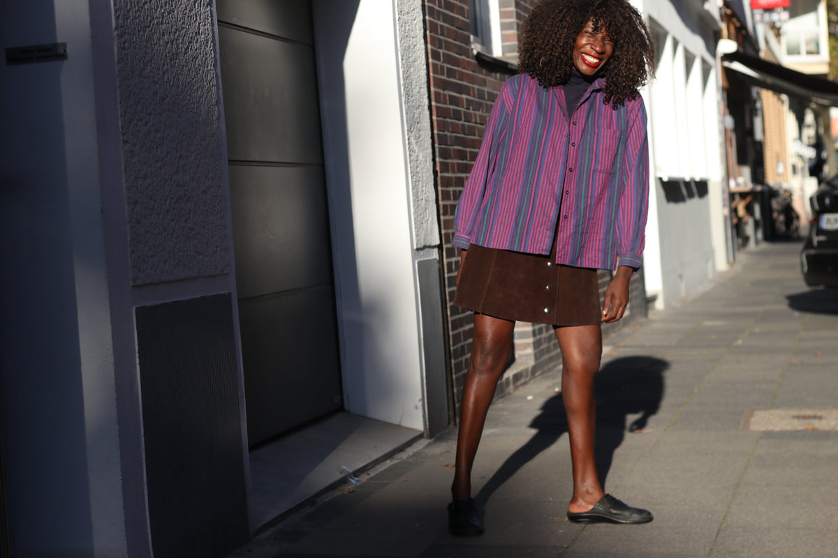 Vintage Striped Oversized Shirt | 90s Purple Teal Cotton Blouse XS to S