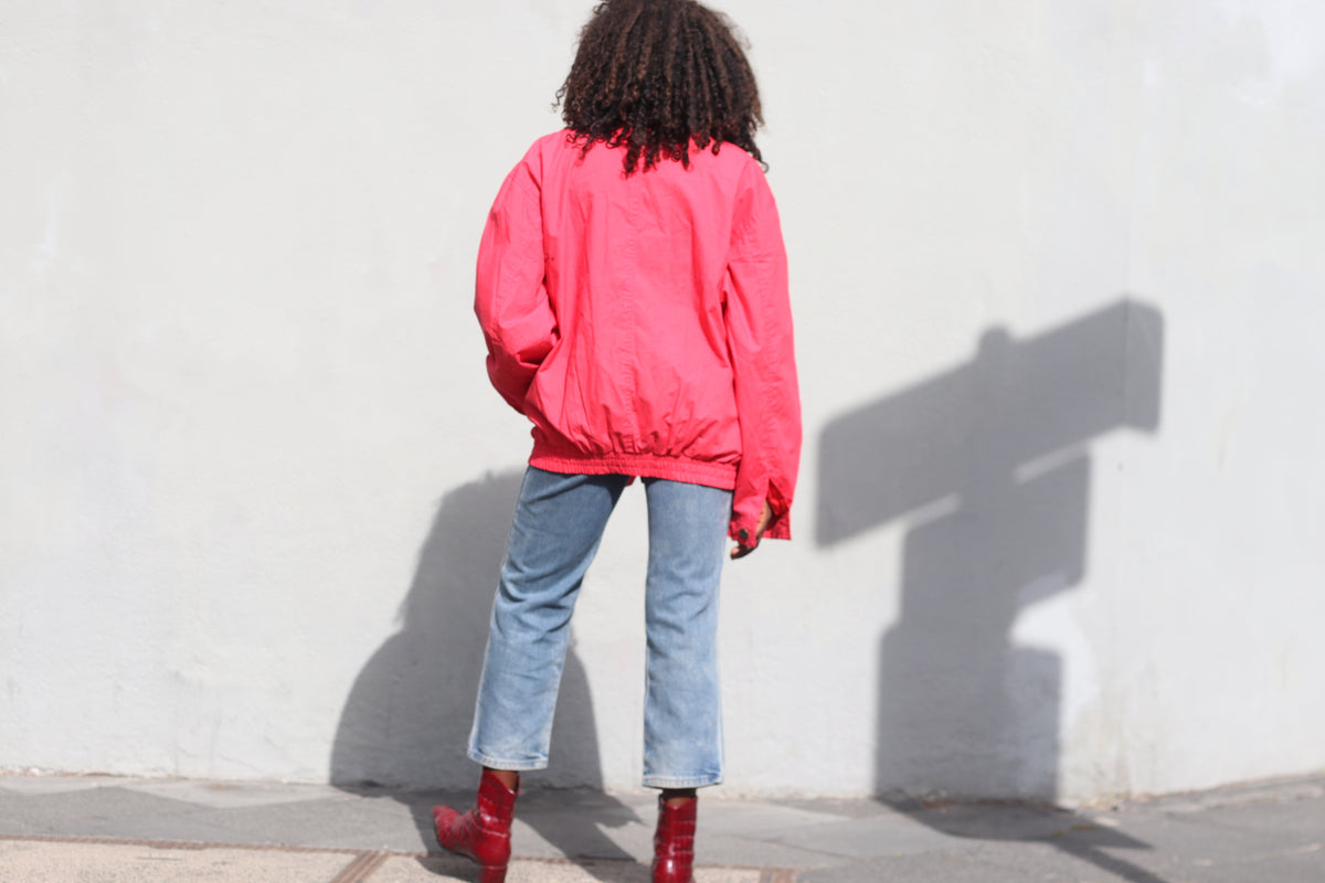 90s Vintage Bomber Jacket | Minimalist Bright Red Streetwear Coat