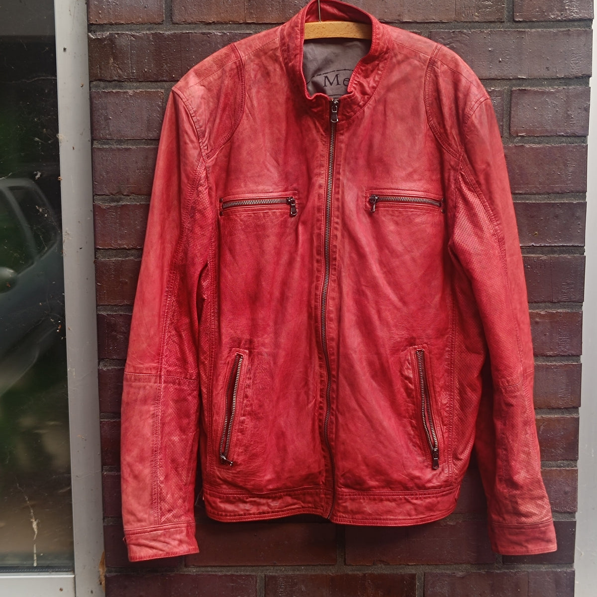 Red Leather Biker Jacket - Vintage Mey & Edlich Moto Jacket - Size L