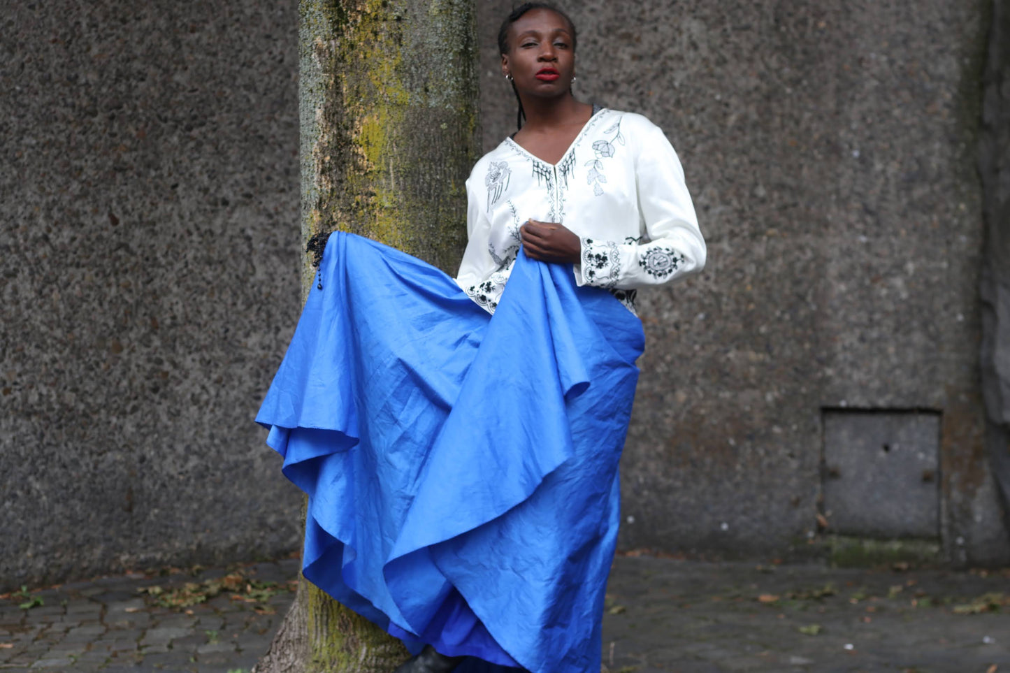 Vintage Blue Silk Maxi Skirt | 80s High Waist Pleated Party Skirt XS