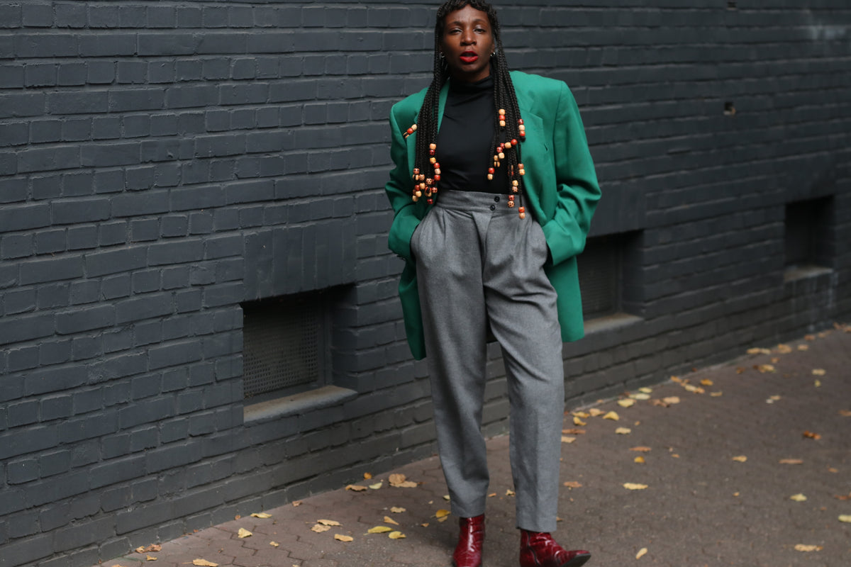 Vintage Grey Pleated Wool Trousers | High Waist Tapered Pants S