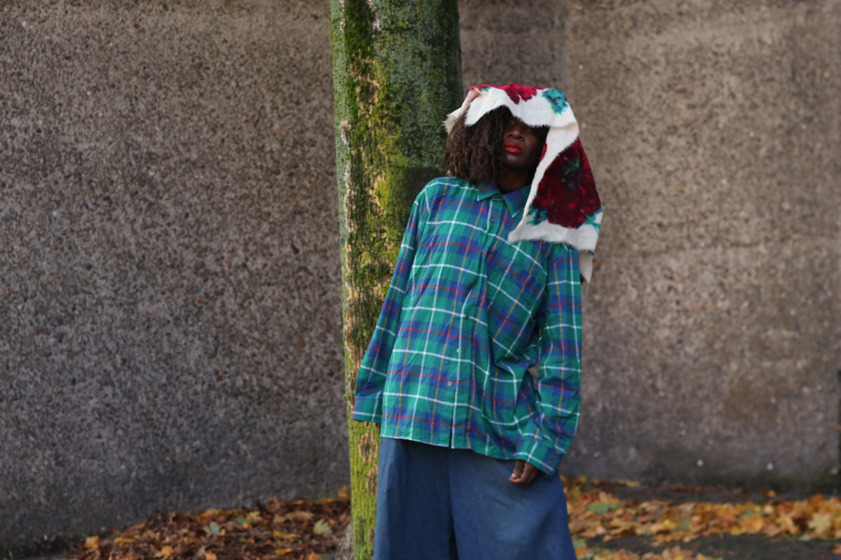 Vintage Plaid Shirt | 90s Green Blue Cotton Button Down | L