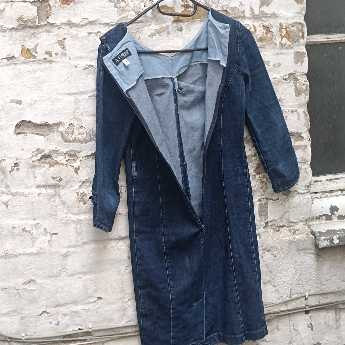 Vintage Denim Dress Y2K Dark Wash Fitted Midi - Armani Jeans | S