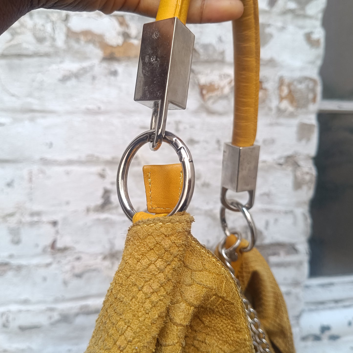 Yellow Snake Print Leather Hobo Bag - Vintage Italian Shoulder Purse