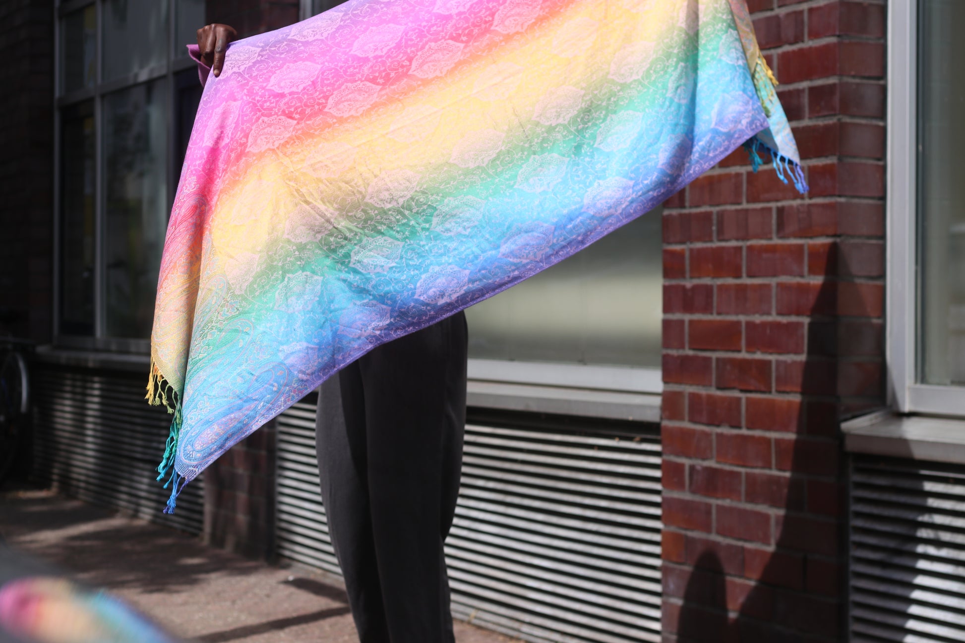Vintage Rainbow Pashmina Shawl Paisley Fringe Scarf Wrap Boho Jacquard Festival