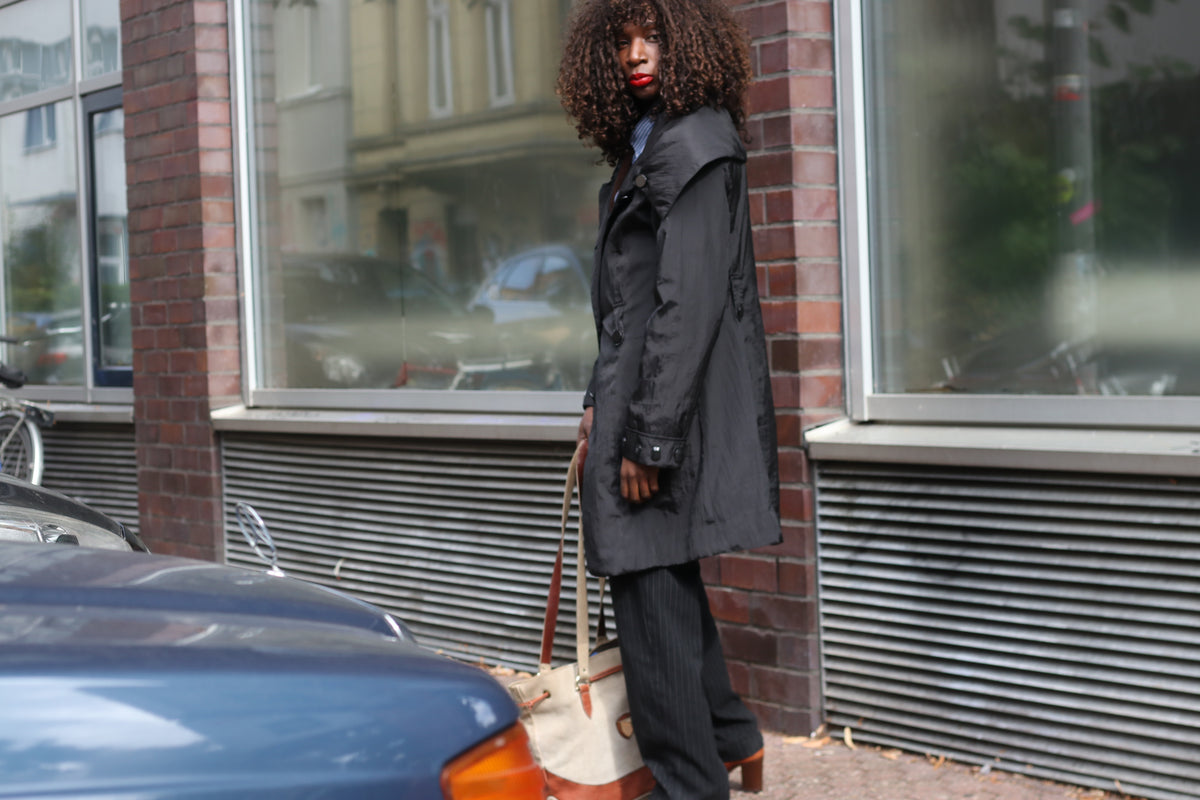 Vintage Black Statement Coat - Avant Garde Gem Cuffed Jacket - L