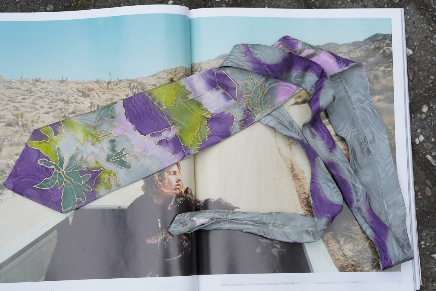 Vintage 100% Silk Tie Hand Painted Abstract Floral Purple Green Gray Art Wear Necktie