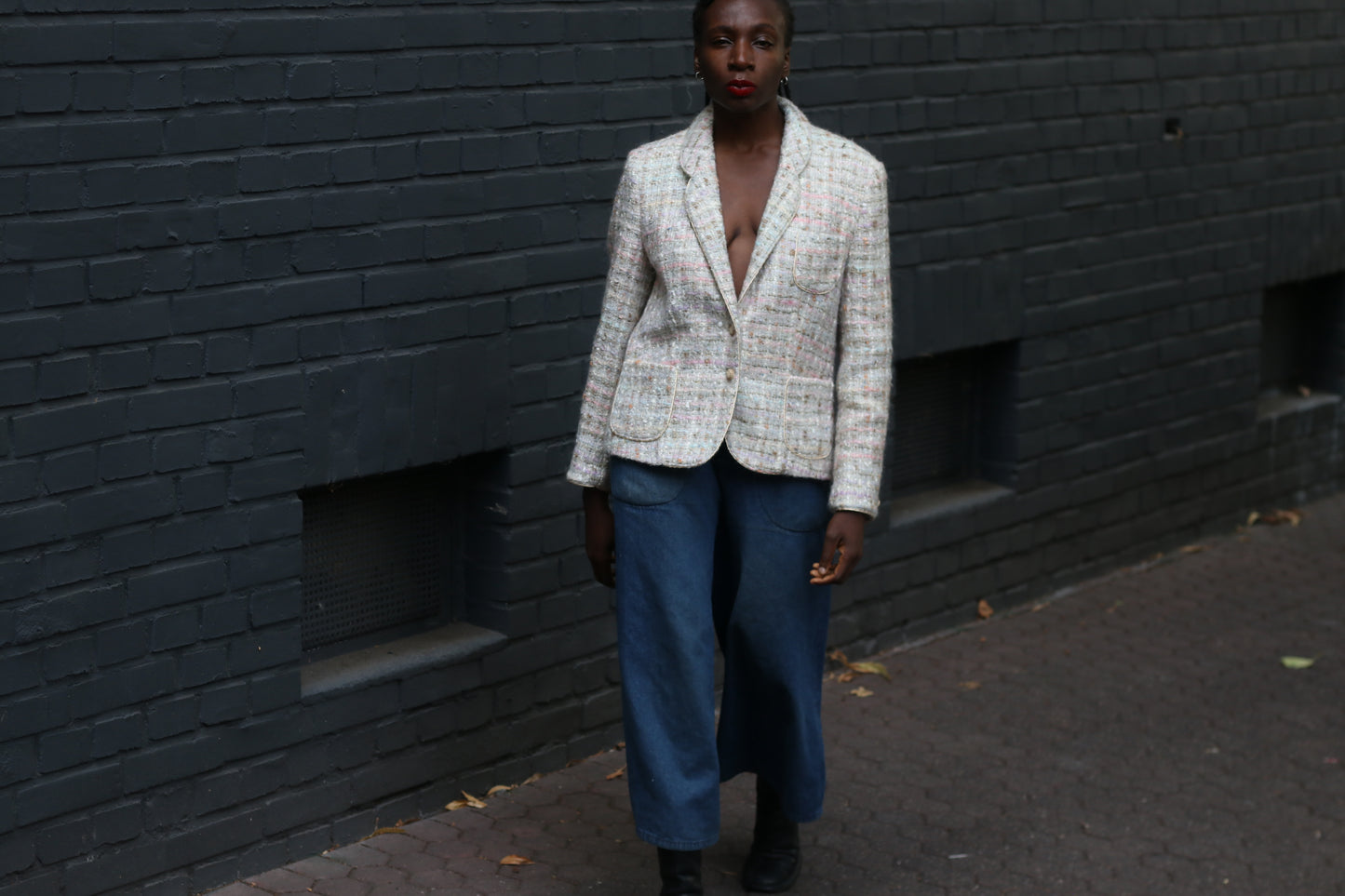 90s Tweed Blazer - Vintage Cream  Création Avance Wool Blend Jacket - M/L