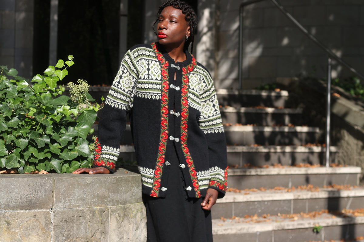 Vintage Norwegian Wool Cardigan | Nordstrikk Folk Knit | L/XL