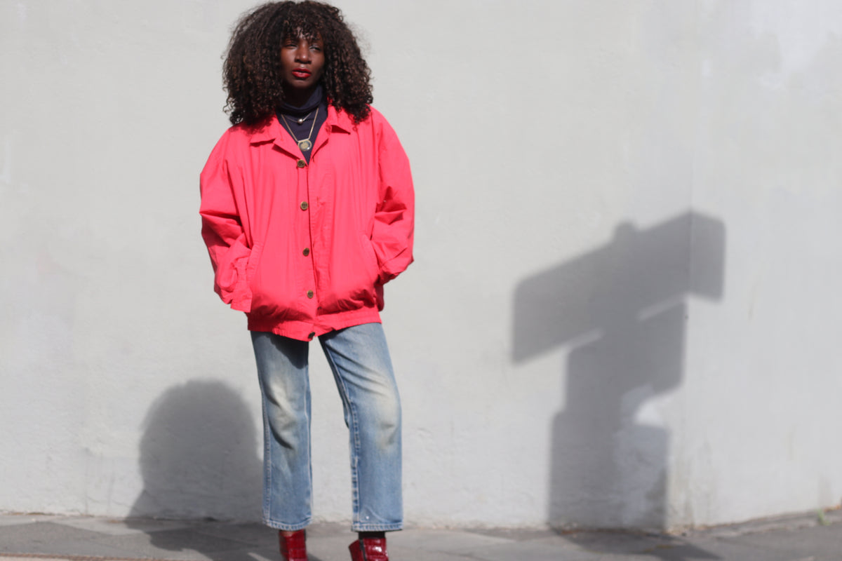 90s Vintage Bomber Jacket | Minimalist Bright Red Streetwear Coat