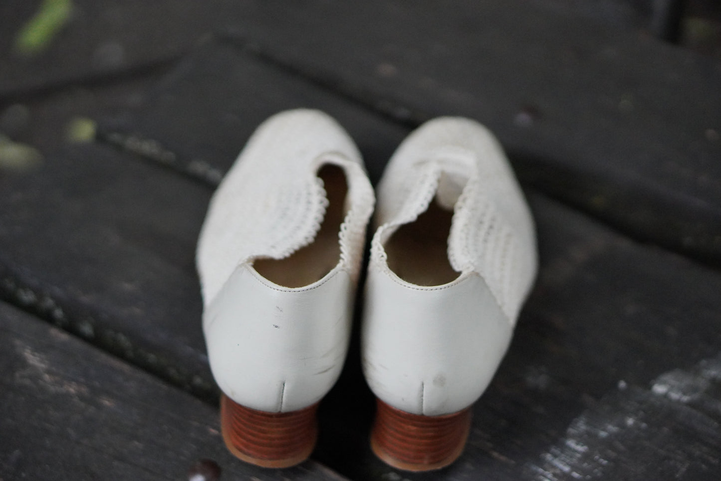 Anna K Vintage 1980s White Mesh Crochet Woven Block Heel Pumps Summer Shoes Size 39
