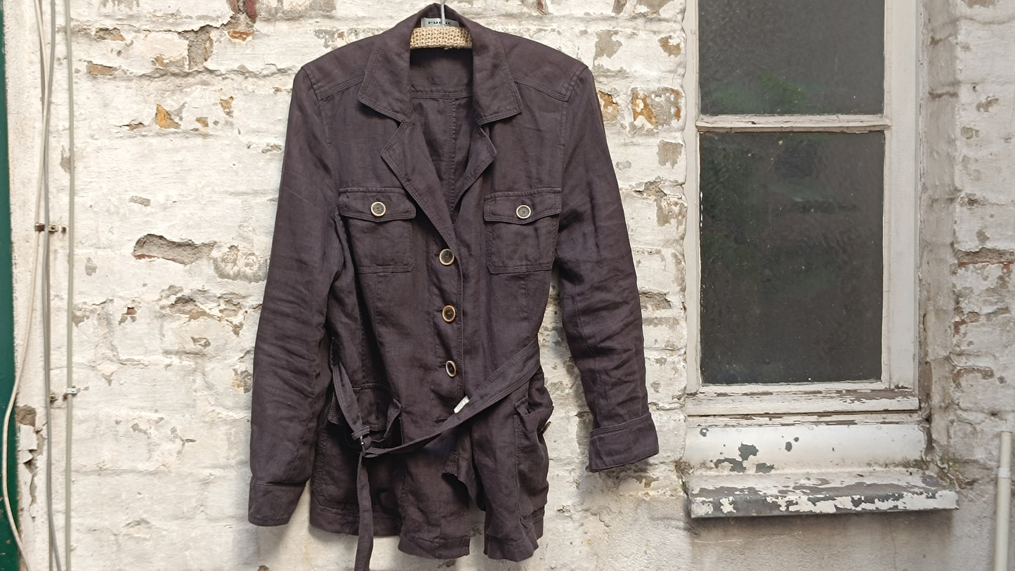Vintage 90s Charcoal Grey Linen Safari Jacket - Public Utility Coat
