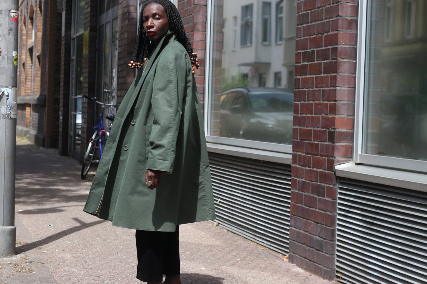 Vintage Ellen Partridge Green Trench Coat 1980s Cotton Duster Minimalist Jacket M