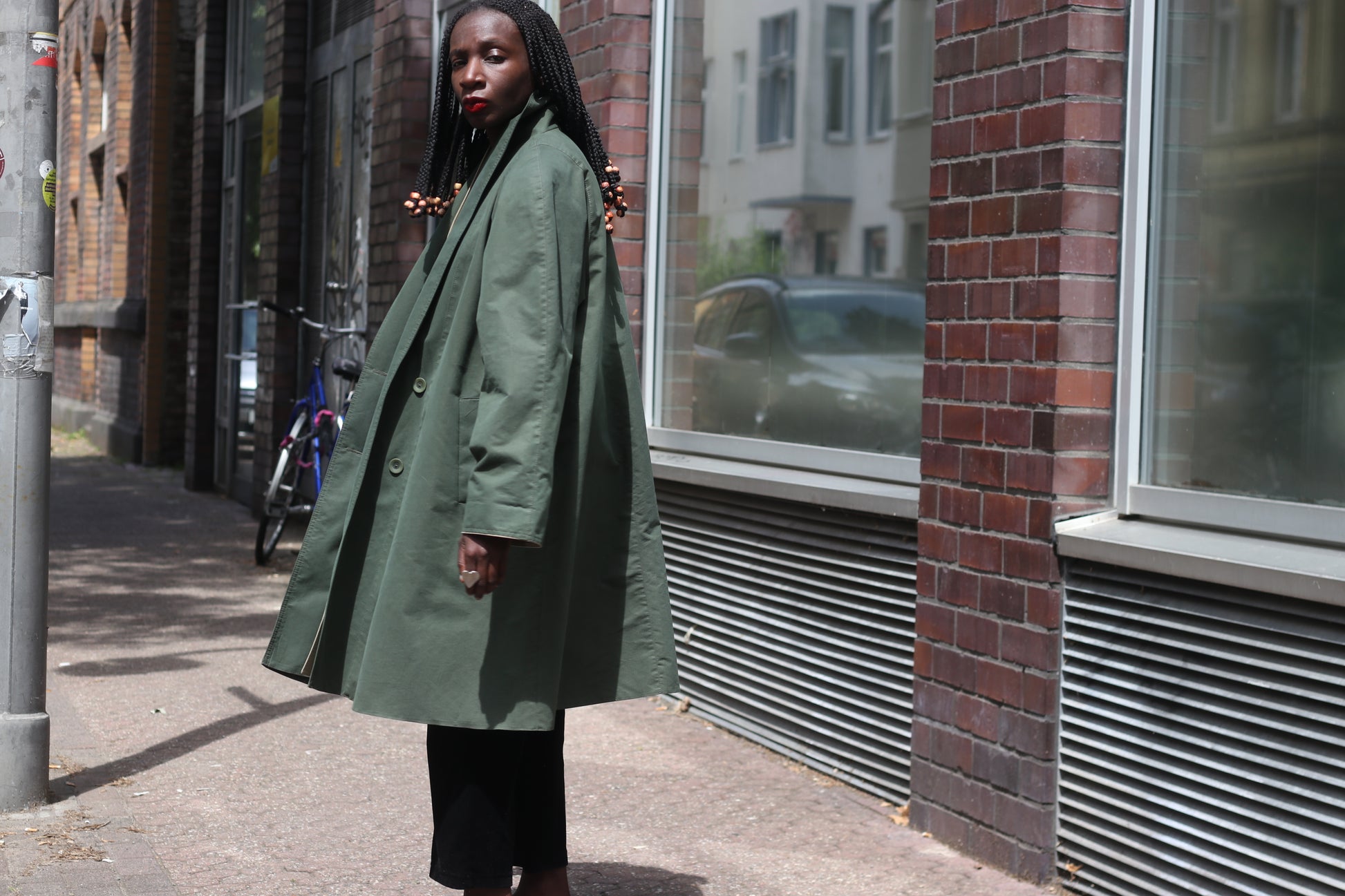 Vintage Ellen Partridge Green Trench Coat 1980s Cotton Duster Minimalist Jacket M