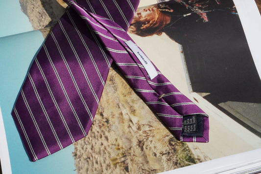 Paul Rosen Vintage 100% Silk Tie Purple Striped Men Formal Business Suit Necktie