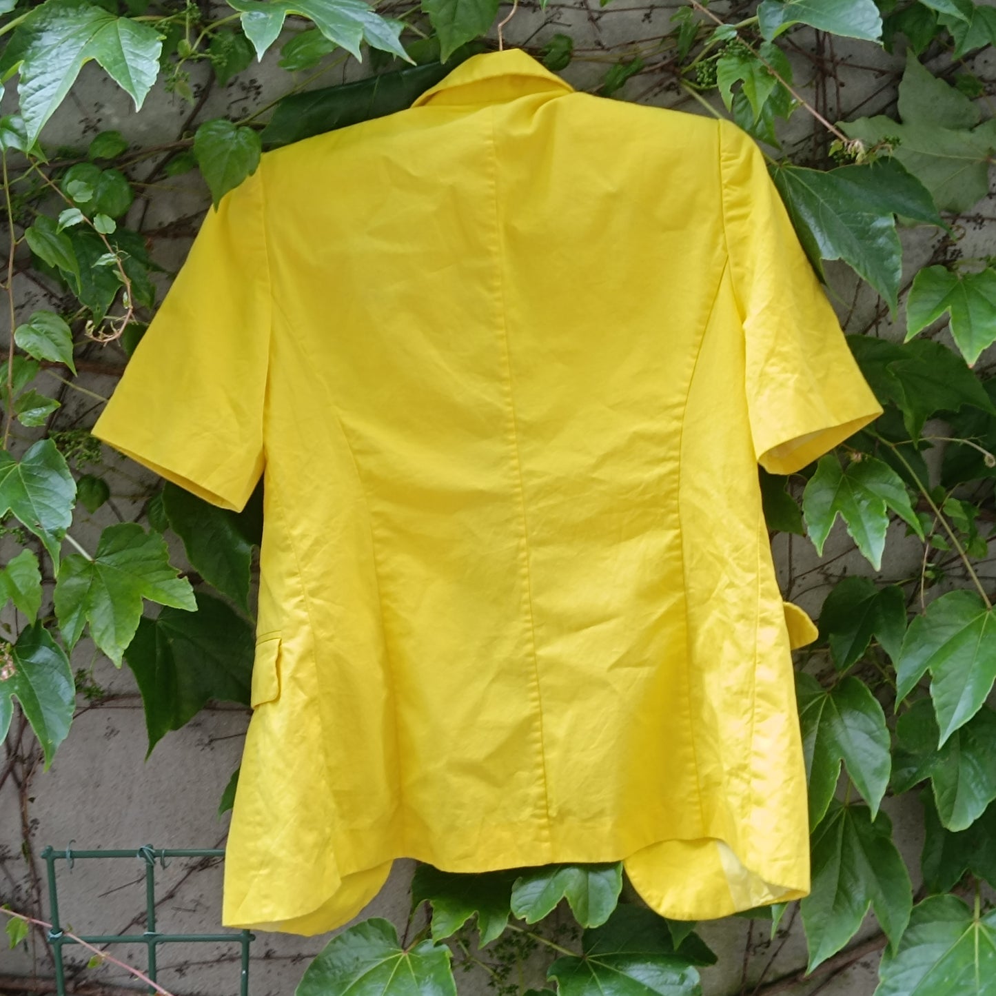 Vintage Luoghi Italy Yellow Cotton Blazer 1980s Short Sleeve Summer Jacket EU 36