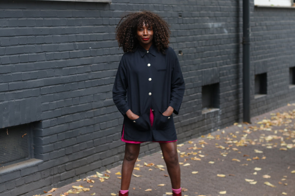 Vintage Black Oversized Utility Jacket | 90s Shirt Coat M/L