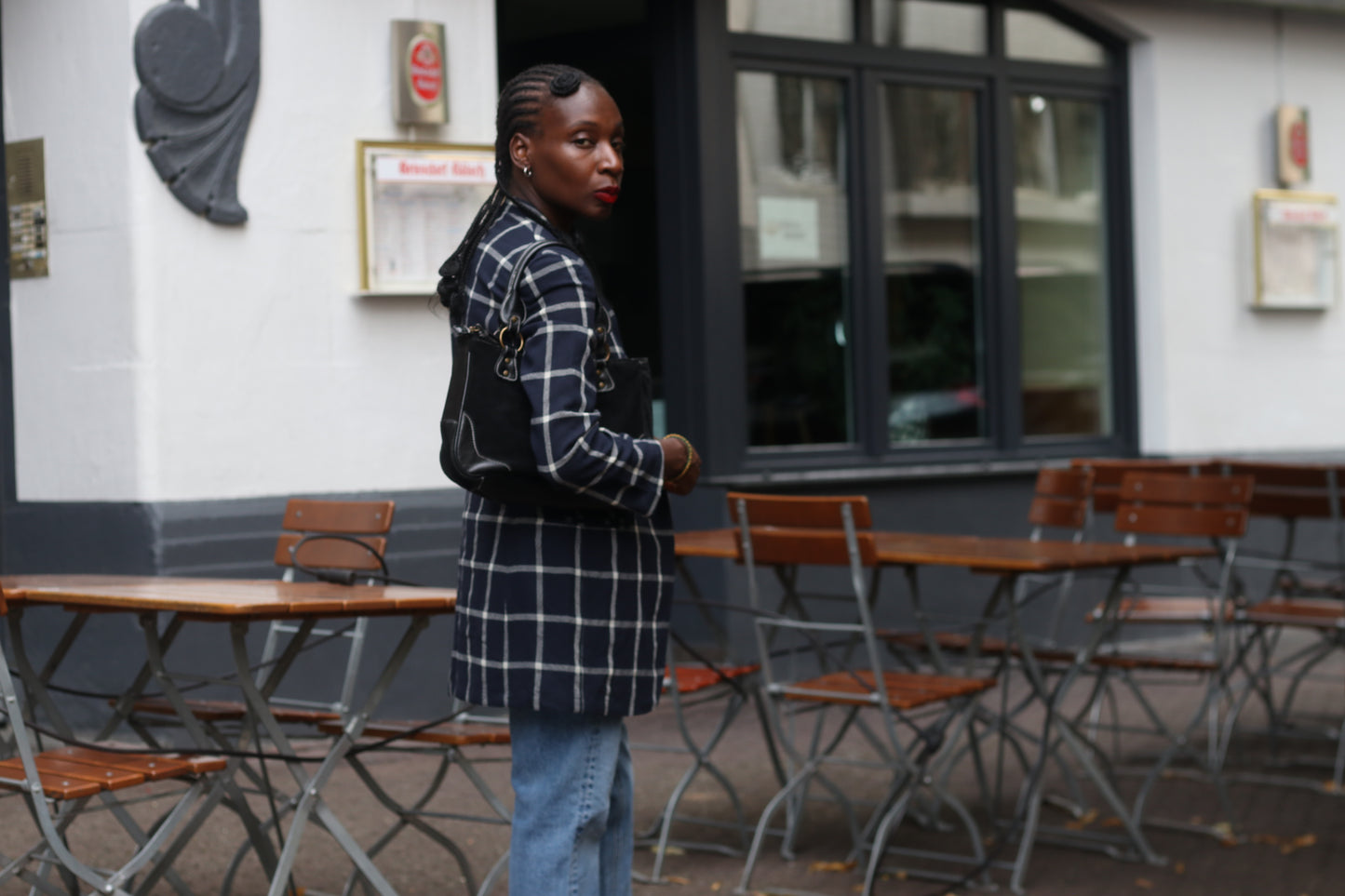Vintage 80s Navy Plaid Blazer | Oversized Boxy Windowpane Jacket