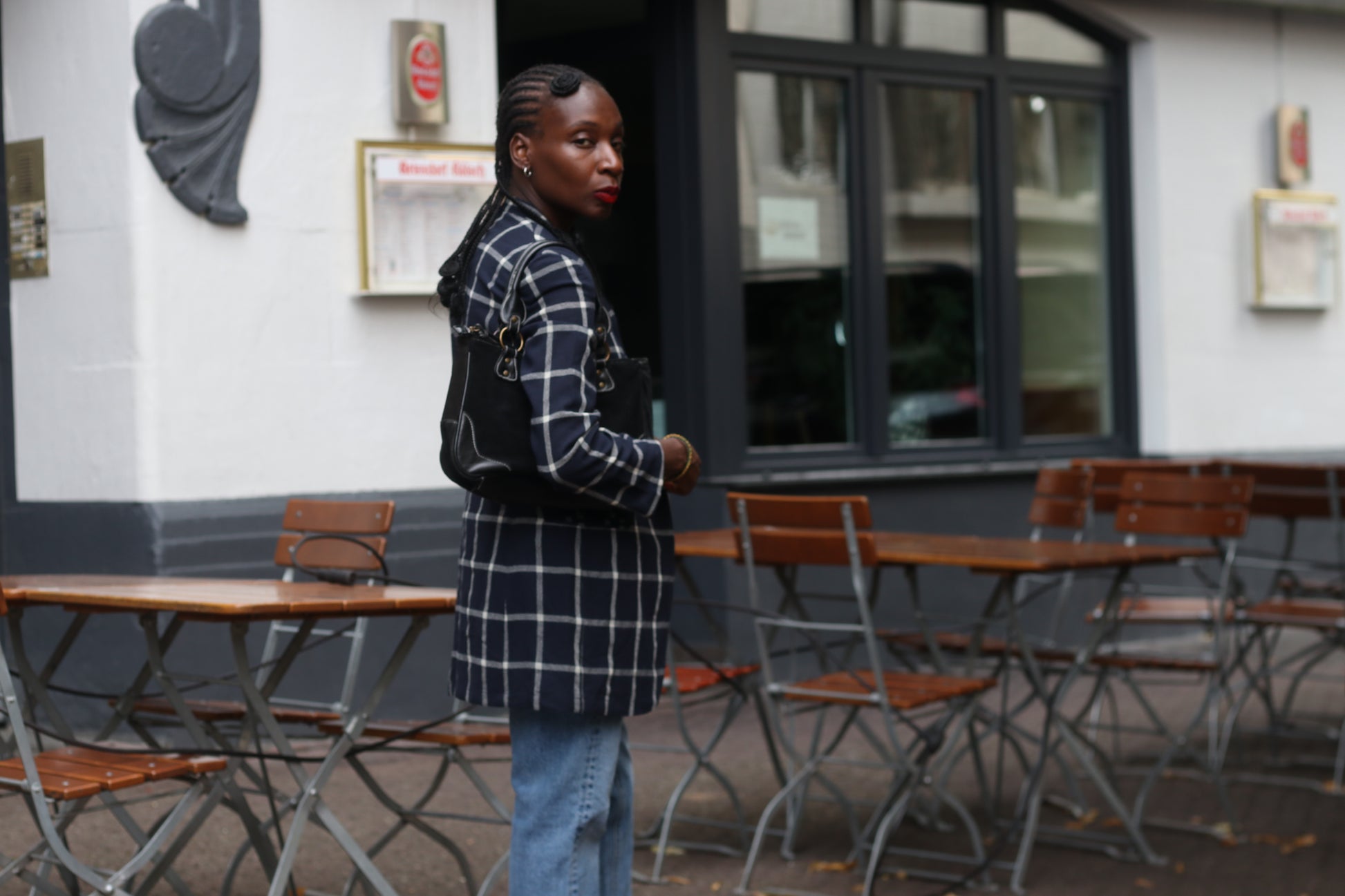 Vintage 80s Navy Plaid Blazer | Oversized Boxy Windowpane Jacket