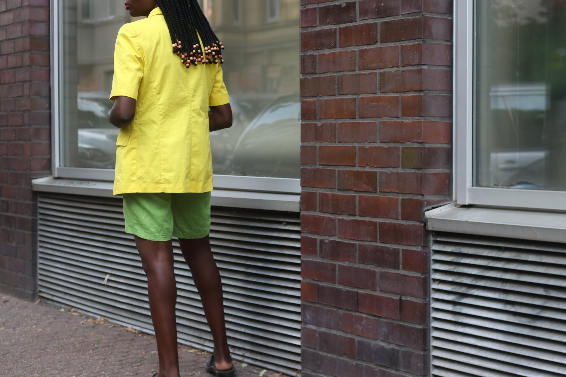 Vintage Luoghi Italy Yellow Cotton Blazer 1980s Short Sleeve Summer Jacket EU 36
