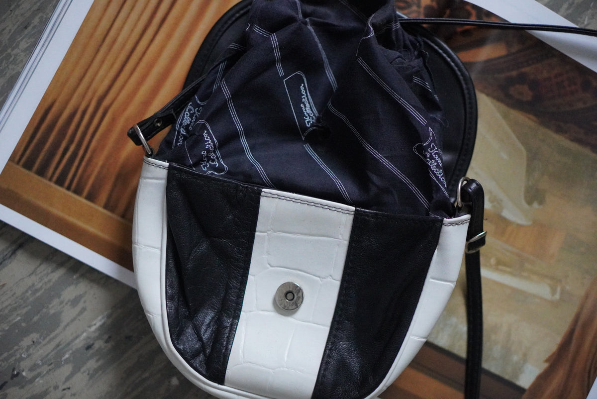 Vintage Shoulder Bag | 80s Two Tone Crossbody | Black White Purse