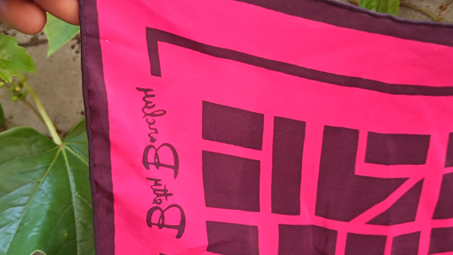 Betty Barclay Vintage 70s Geometric Silk Scarf - Pink & Plum Neck Head Wrap