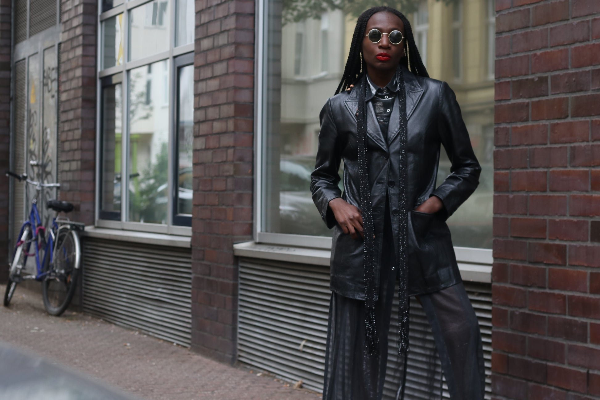 Vintage 1990s Black Leather Blazer Jacket M Matrix Goth Longline Coat Minimalist