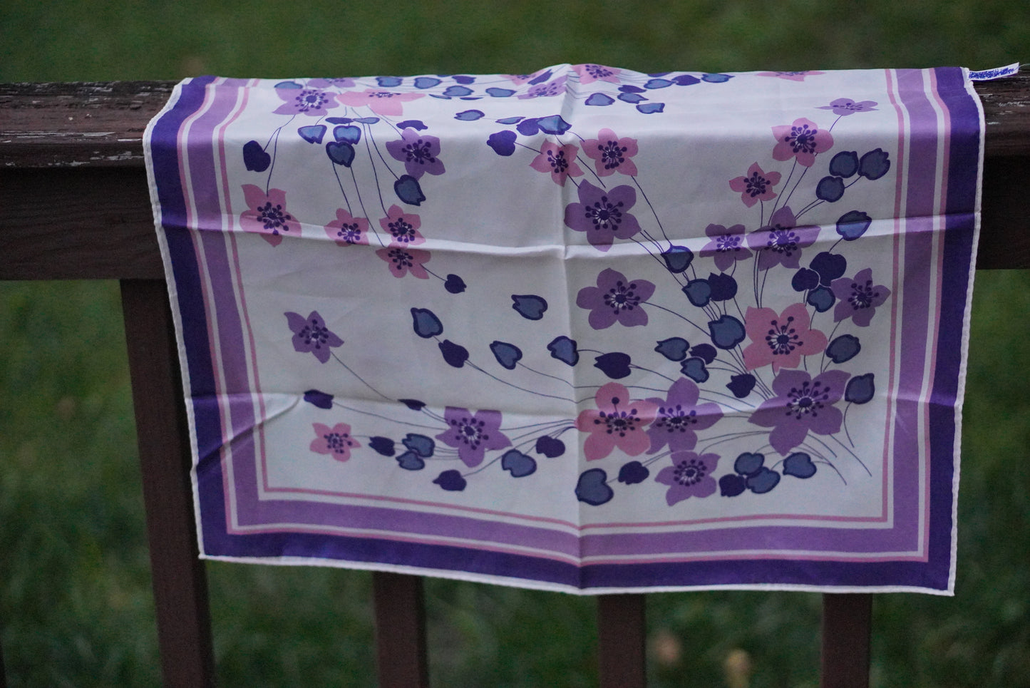 1970s Purple Floral Neck Scarf Made in Japan – Acetate Twill Vintage