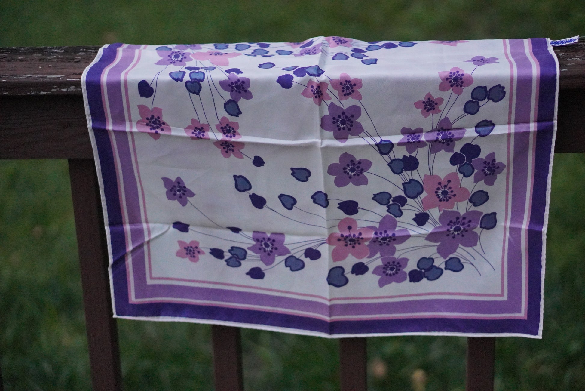 1970s Purple Floral Neck Scarf Made in Japan – Acetate Twill Vintage