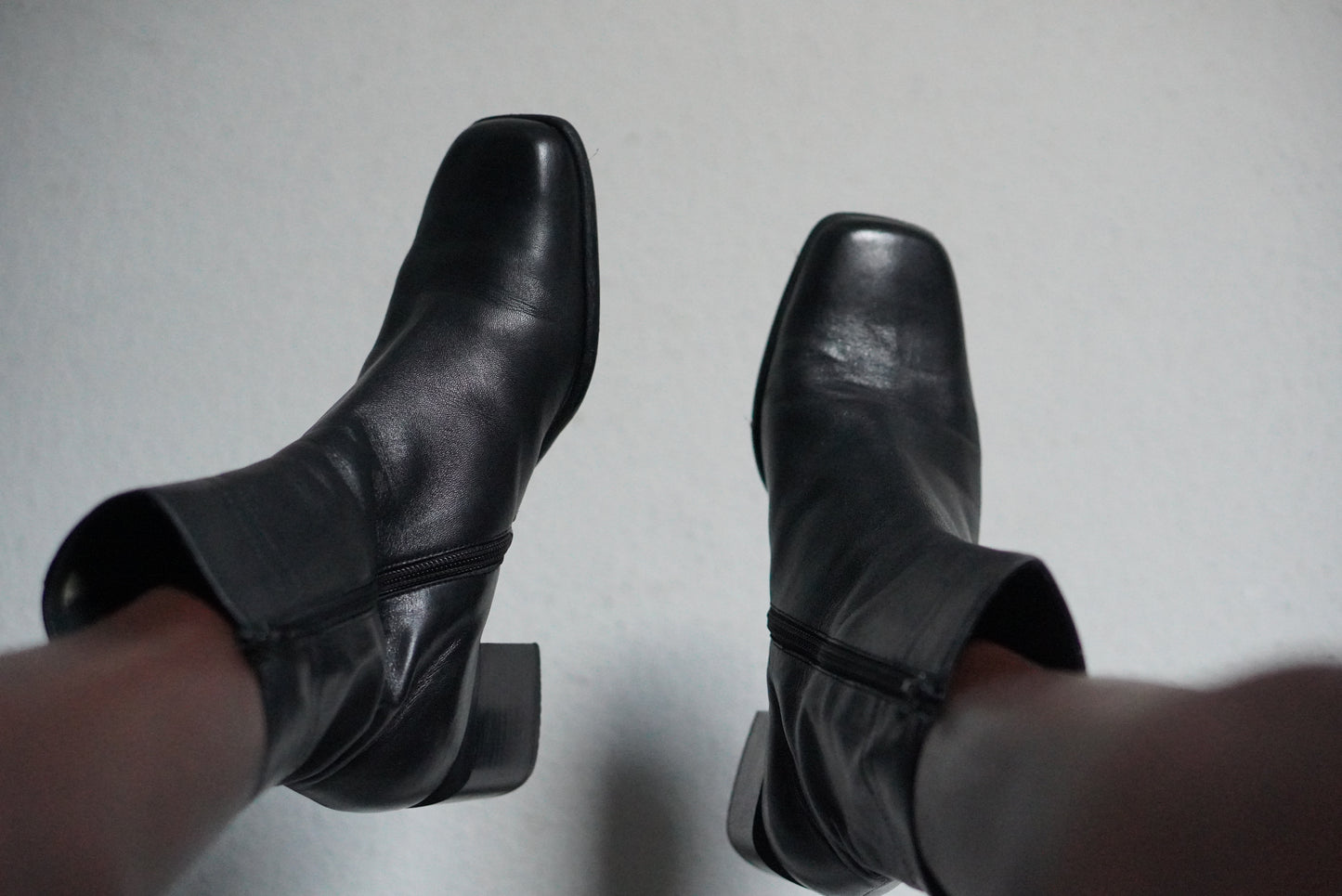 Vintage 90s Black Leather Ankle Boots | Square Toe Block Heel | Fits EU 38.5 UK 5.5