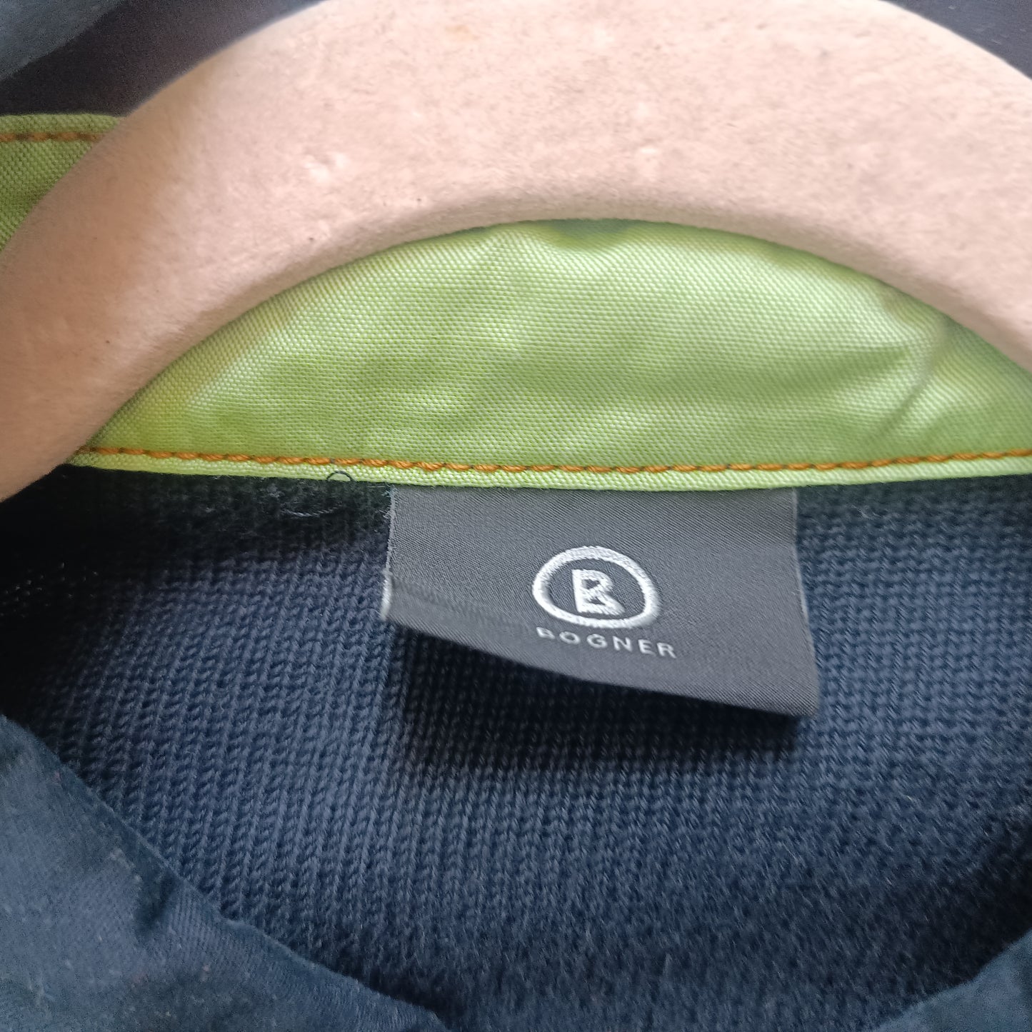 Vintage Bogner Stripe Jumper | Navy & Lime Green Cotton Knit | Fits M