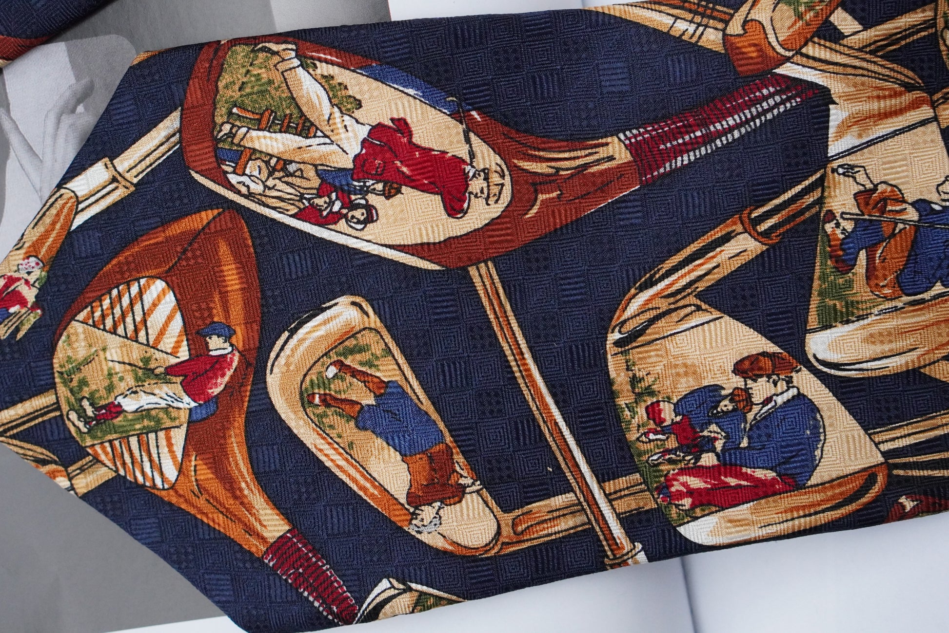 Zianetti Vintage 1990s Italian Silk Tie Navy Blue Novelty Golf Club Graphic Ties