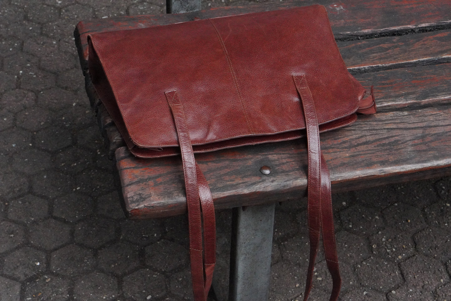 Funbag Vintage 90s Cognac Leather Tote Bag - Brown Shoulder Shopper