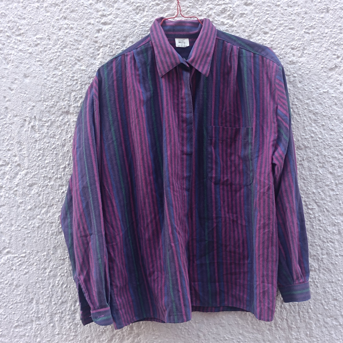 Vintage Striped Oversized Shirt | 90s Purple Teal Cotton Blouse XS to S