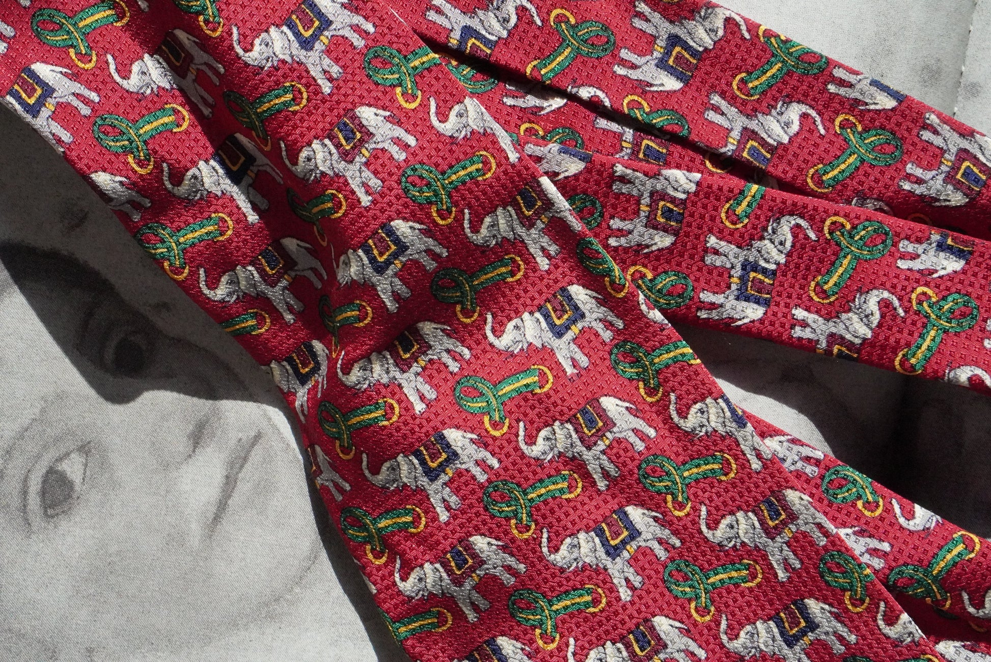 Vintage Seidensticker Elephant Silk Tie Red Novelty Necktie Made Germany