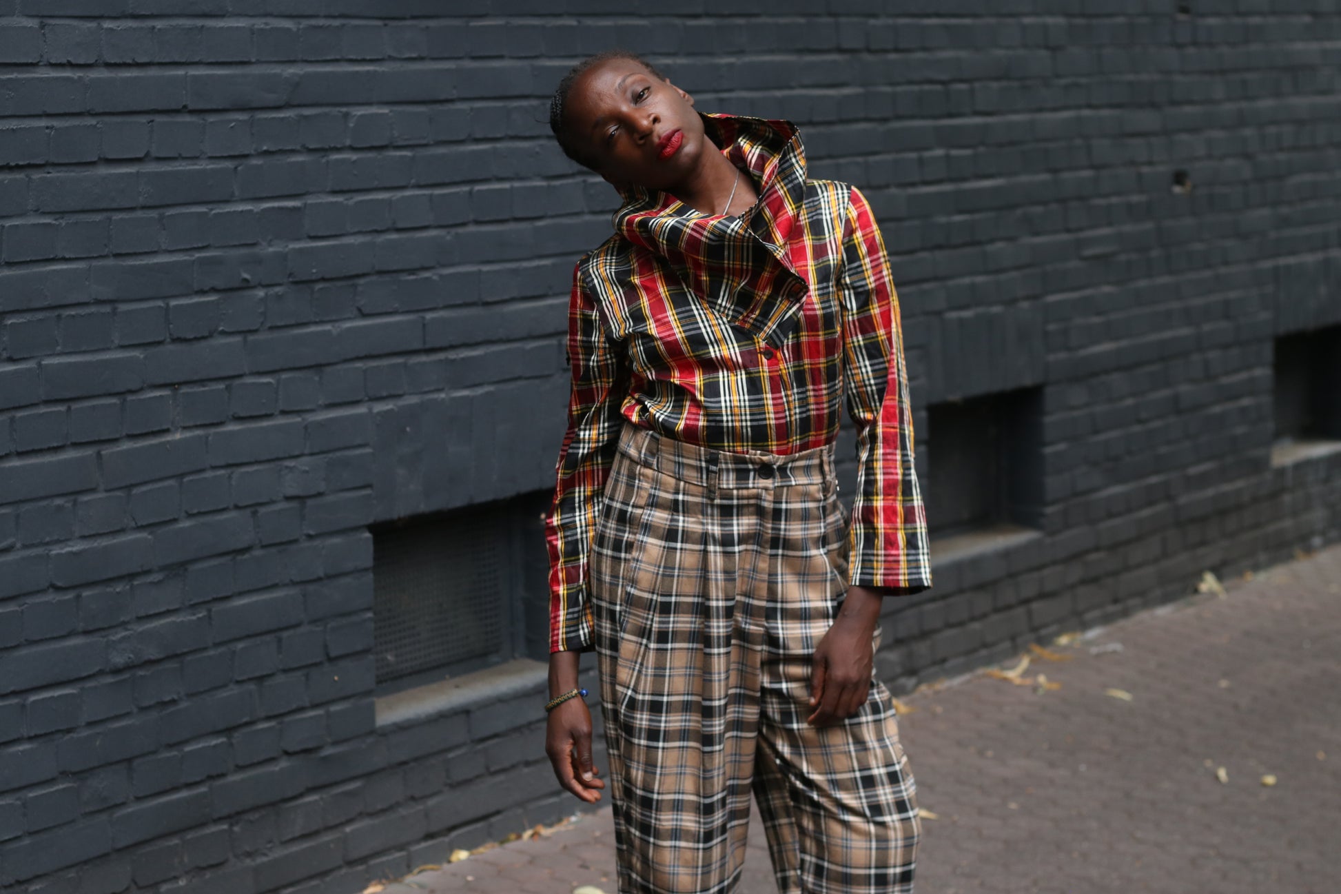 Vintage 90s Plaid Blouse - Red Tartan Draped Collar Shirt Raybold