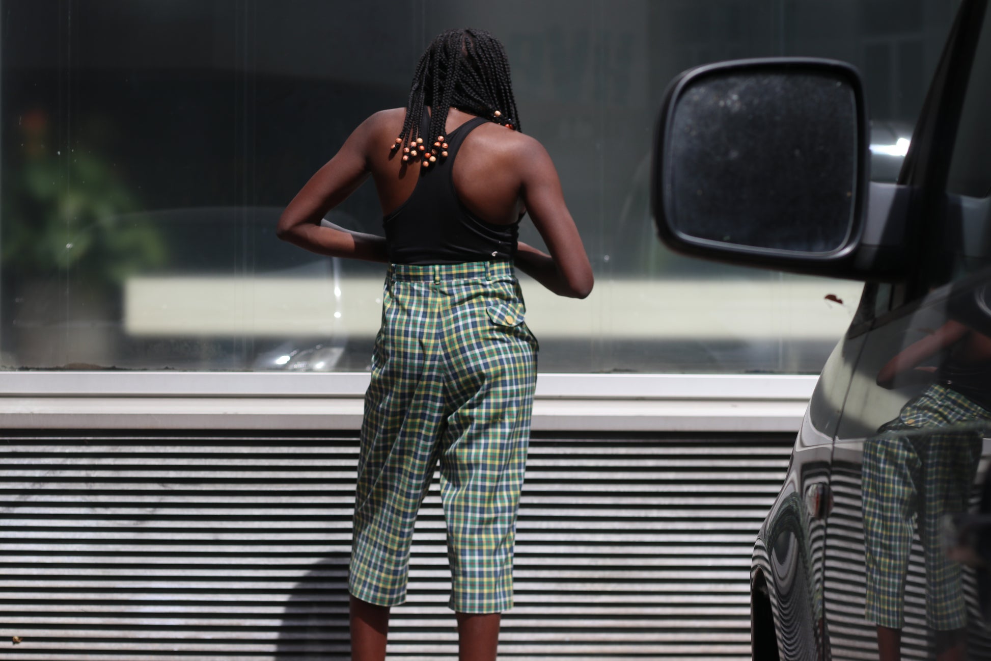 Hammerschmidt Vintage 1980s Plaid Culottes Green Yellow Tartan High Waist Shorts