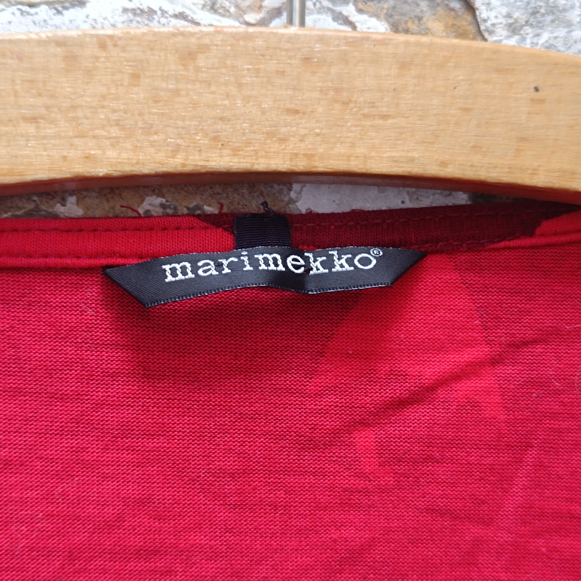 Marimekko Vintage Red Graphic Top - Y2K Long Sleeve Cotton Shirt