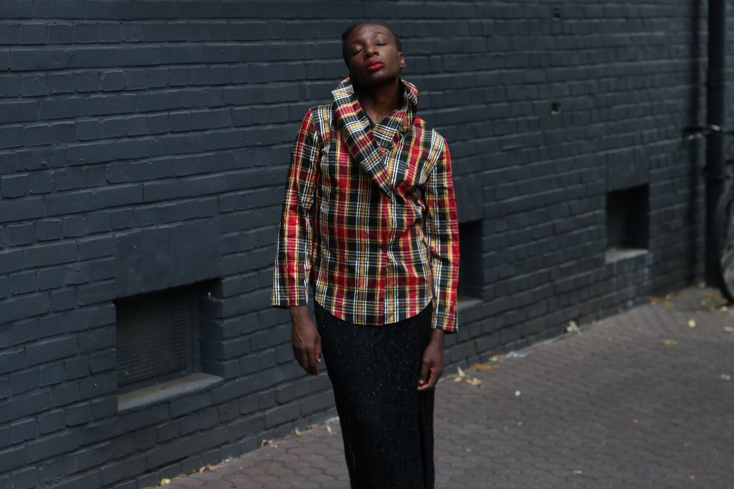 Vintage 90s Plaid Blouse - Red Tartan Draped Collar Shirt Raybold