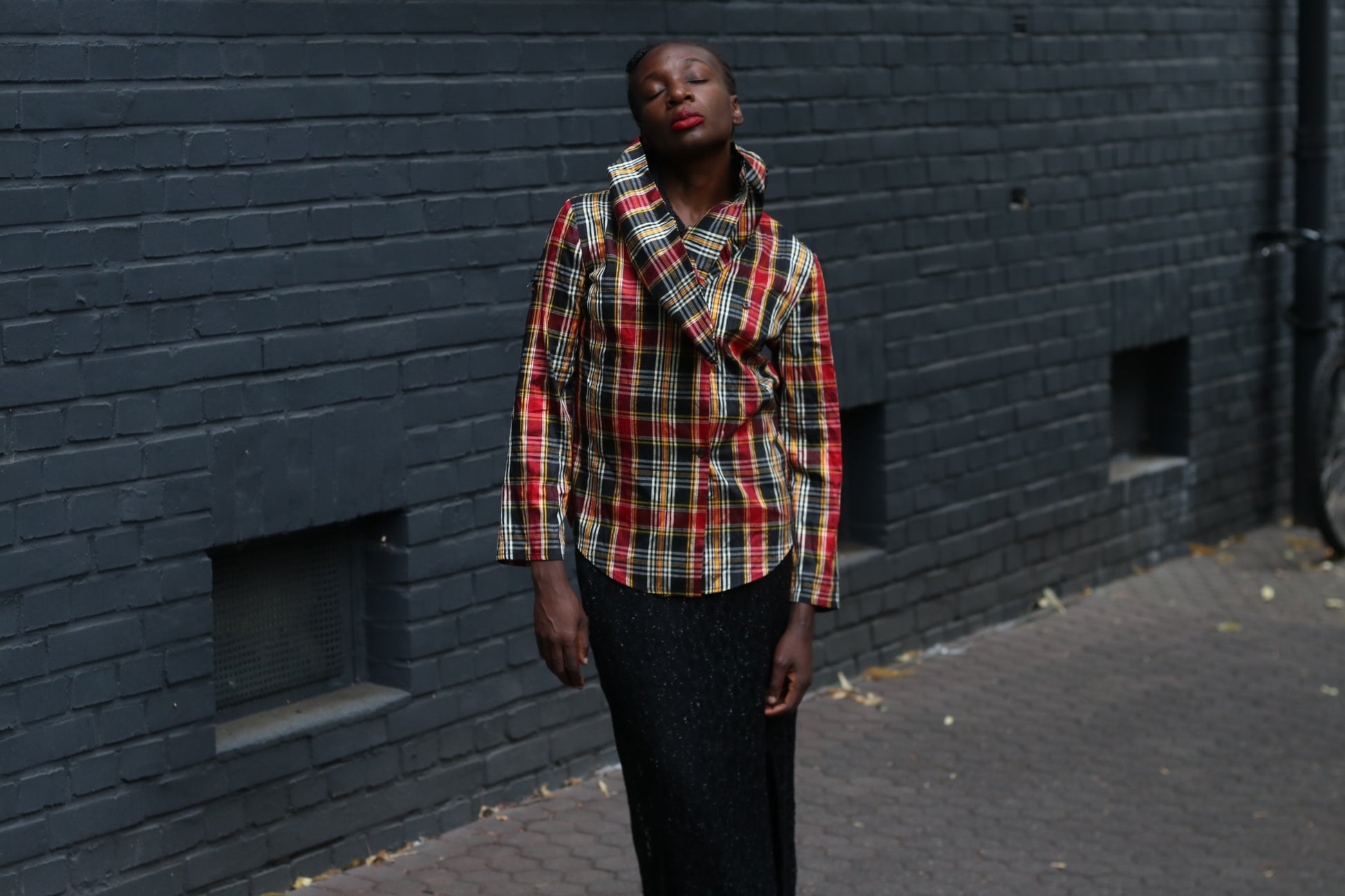 Vintage 90s Plaid Blouse - Red Tartan Draped Collar Shirt Raybold