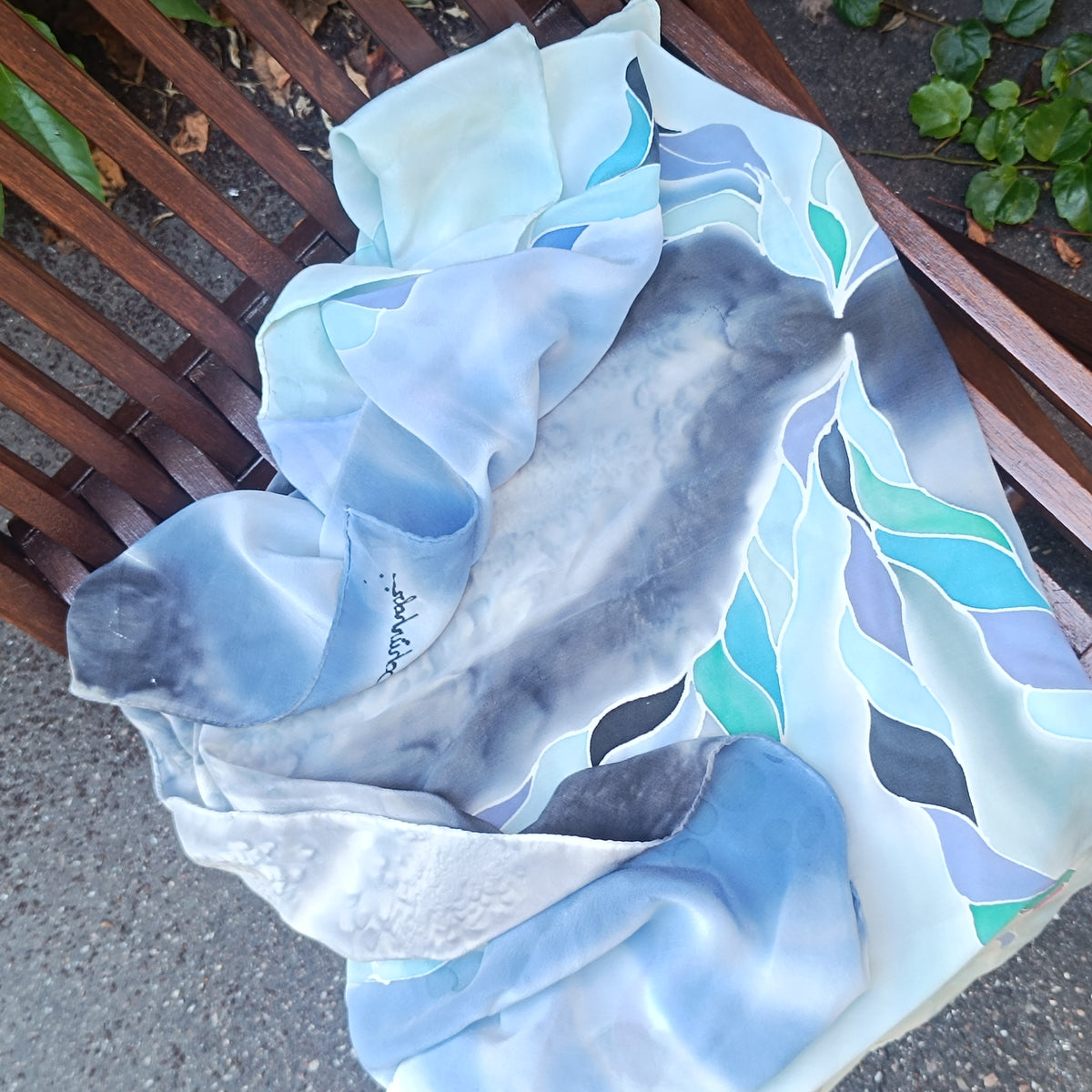 Silk Scarf - Vintage 80s 90s Art Silk - Blue Abstract Square Scarf | One Size