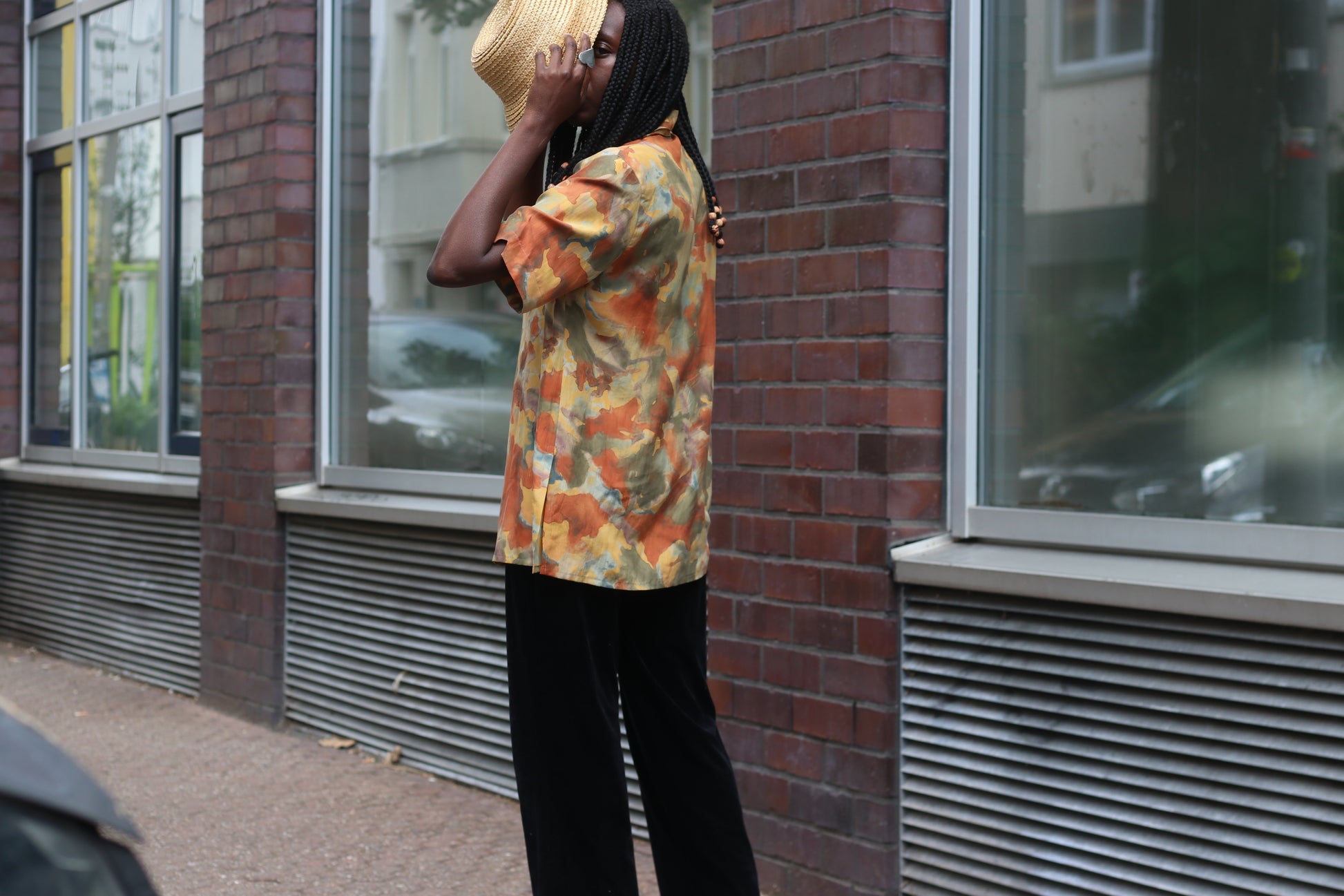 Vintage 1980s Silk Blouse Abstract Earthy Camo Print Short Sleeve Button Up Shirt