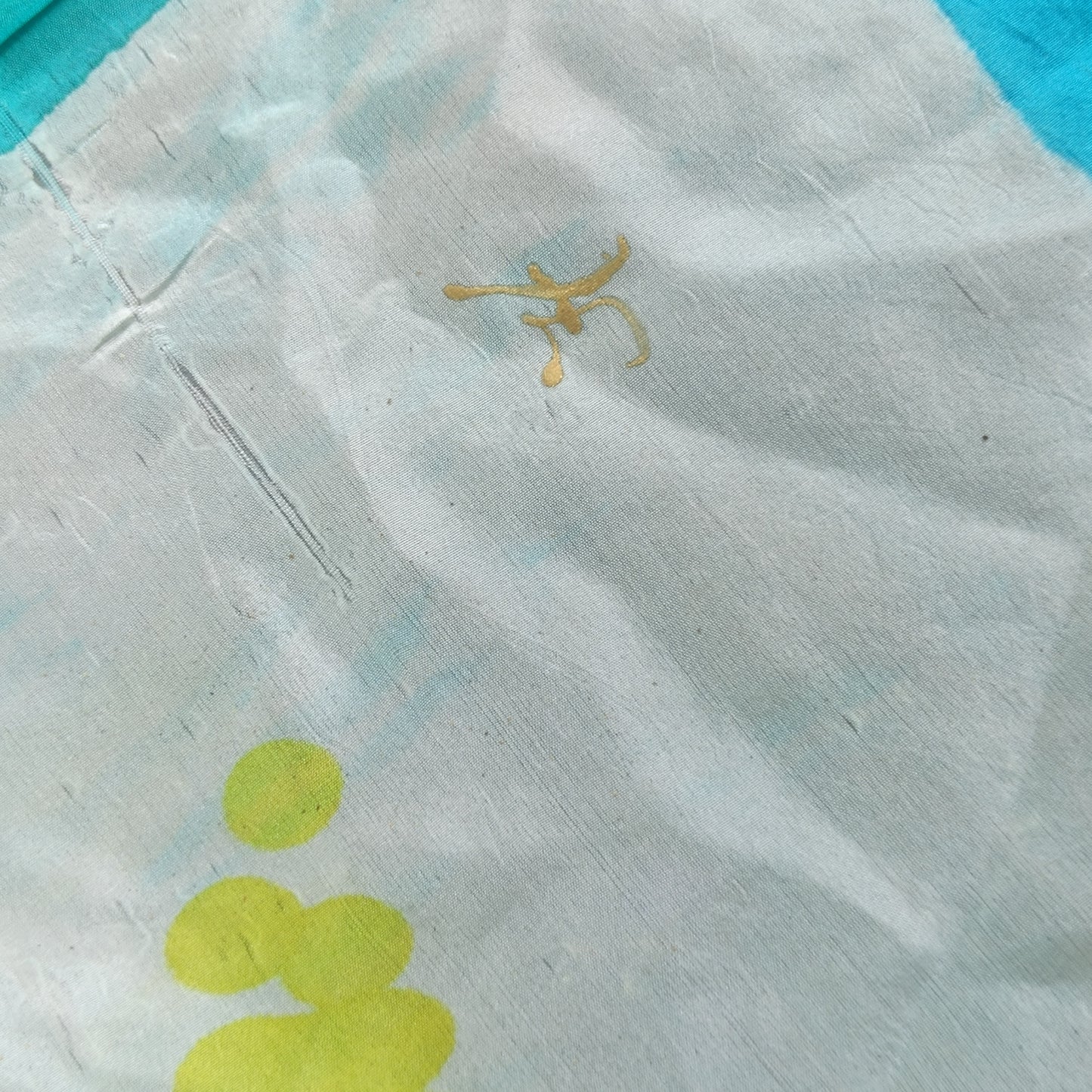 Vintage Hand Painted Silk Scarf - 90s Turquoise Floral Shawl