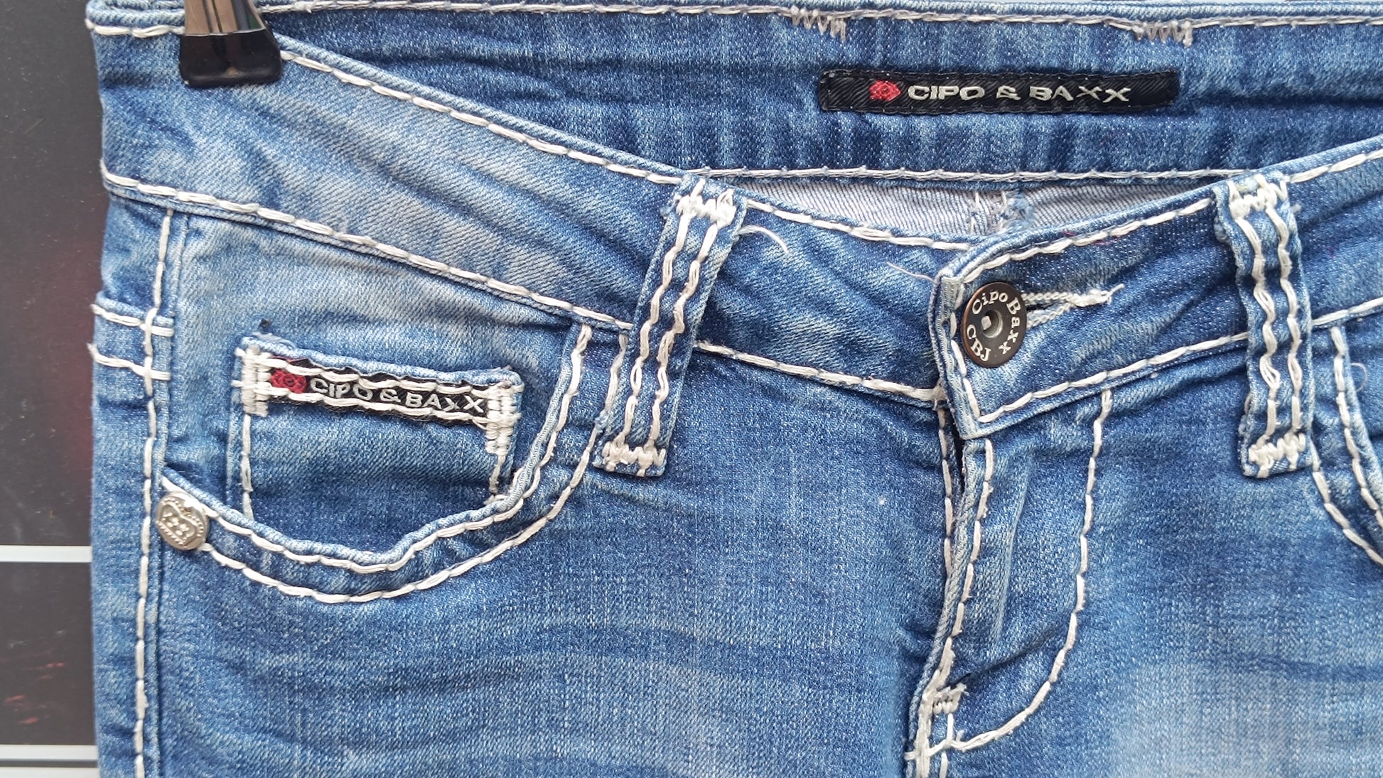 Cipo & Baxx Vintage 2000s Y2K Low Rise Thick Stitch Blue Jeans