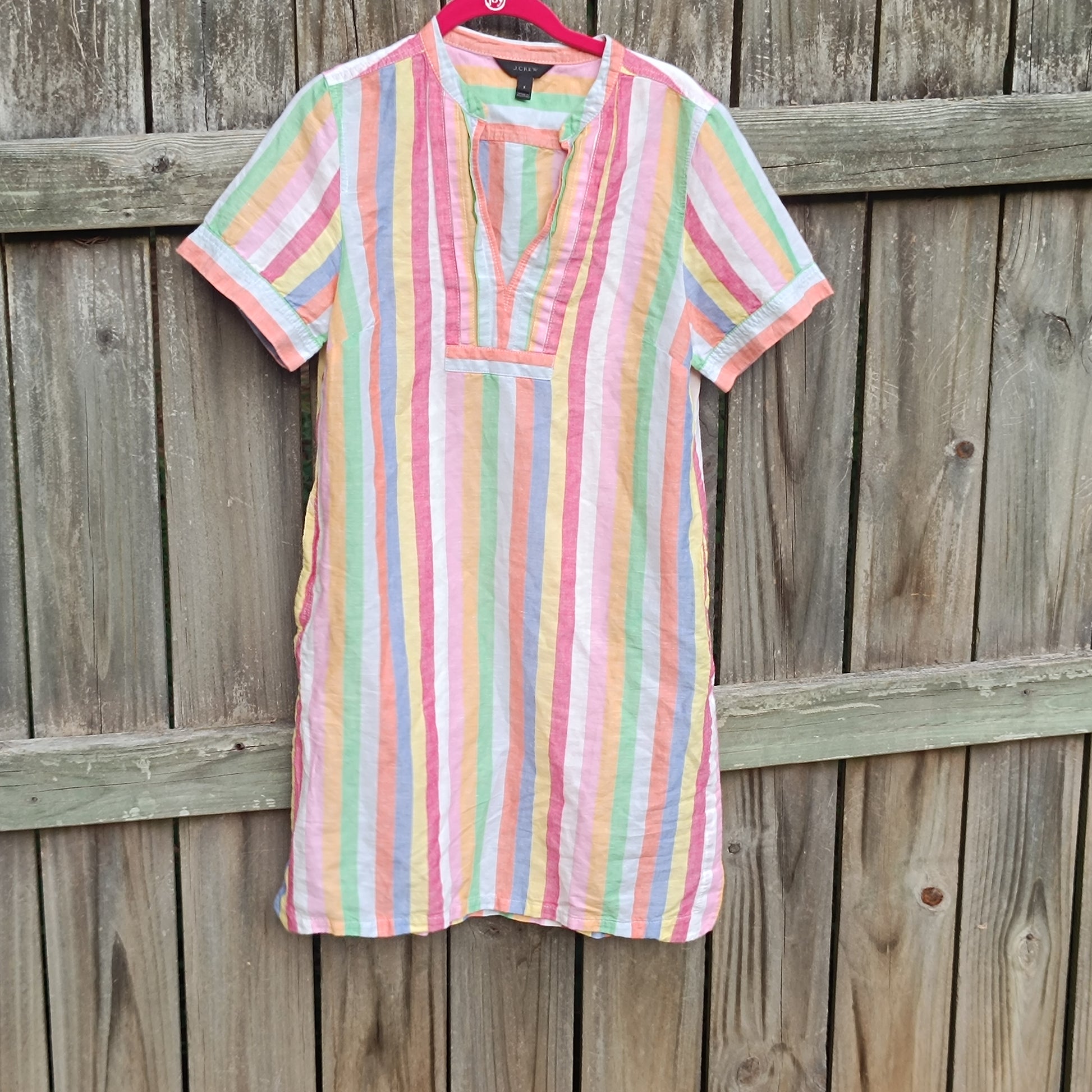 Vintage Y2K J Crew Pastel Stripe Cotton Tunic Dress - Summer Mini