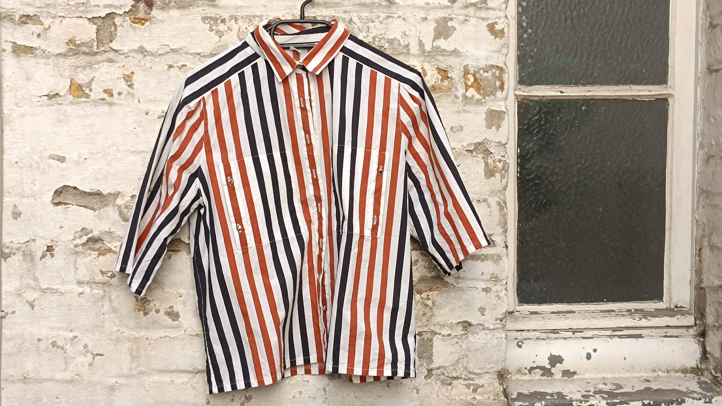 Vintage 1990s Striped Short Sleeve Button Up Shirt - Retro 90s Blouse