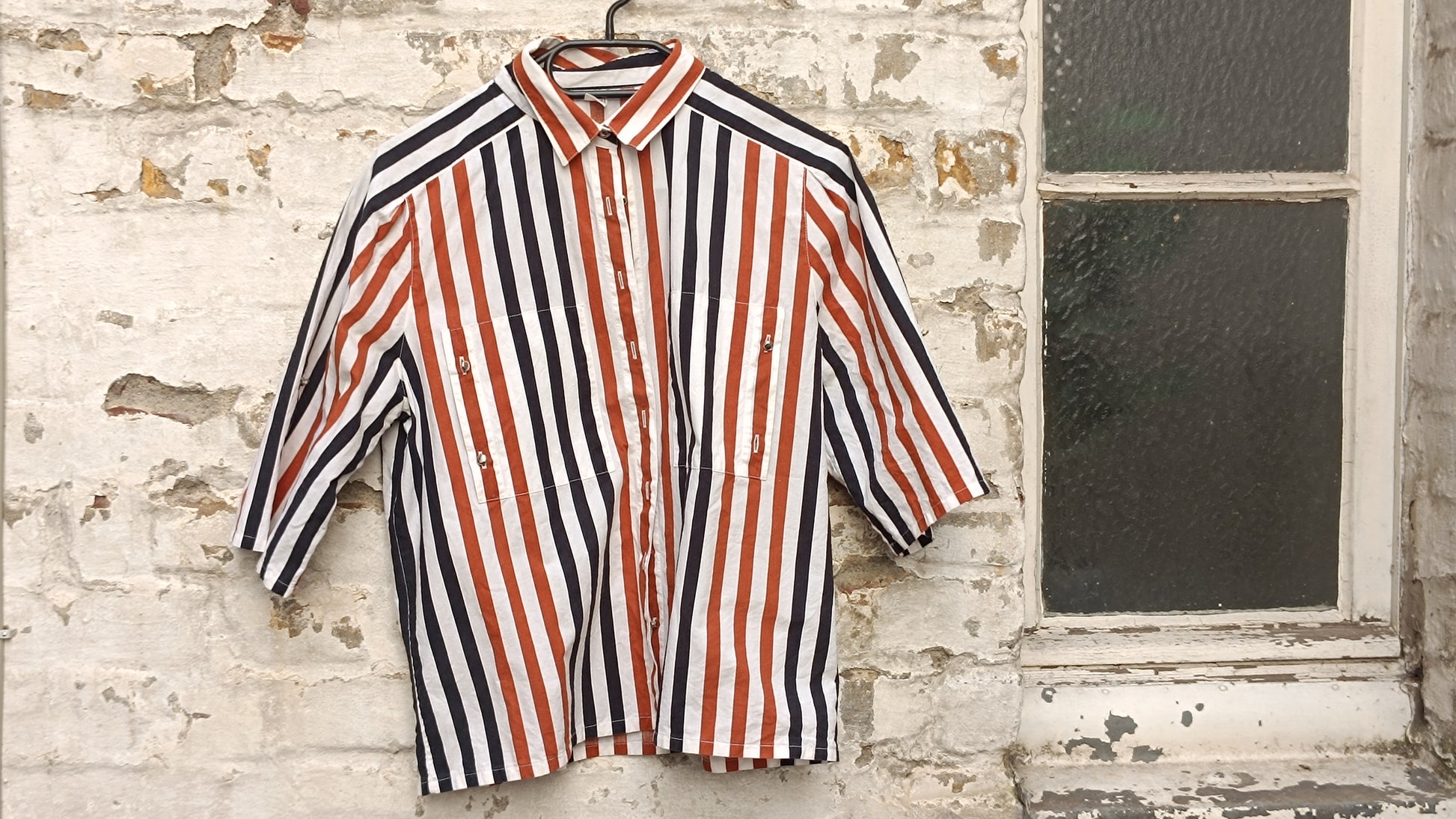 Vintage 1990s Striped Short Sleeve Button Up Shirt - Retro 90s Blouse