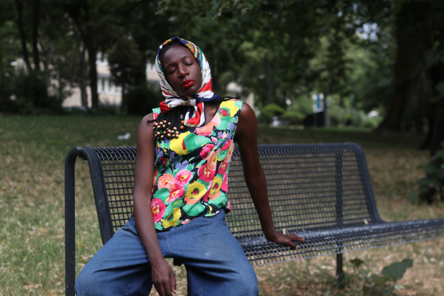 Vintage 90s Painterly Floral Sleeveless Cotton Top