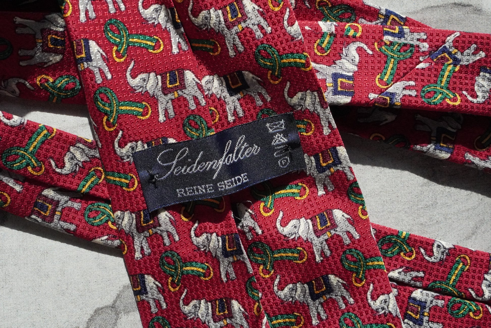Vintage Seidensticker Elephant Silk Tie Red Novelty Necktie Made Germany